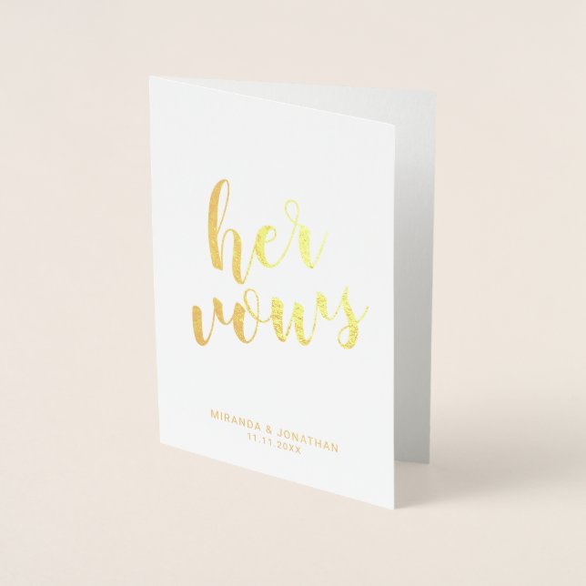 'Her Vows' Elegant Real Gold Foil Wedding Vows Foil Card (Front)