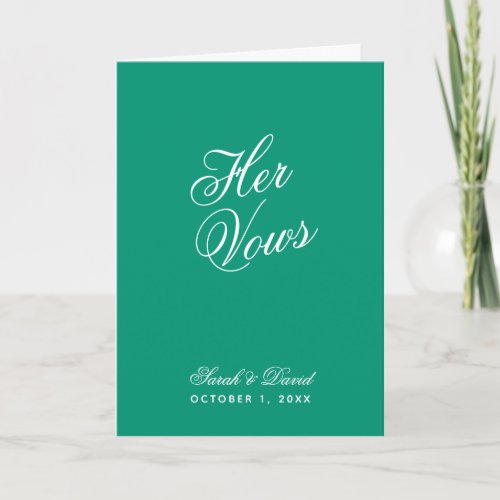Her Vows Emerald Green Wedding Bride Vow Book  Card