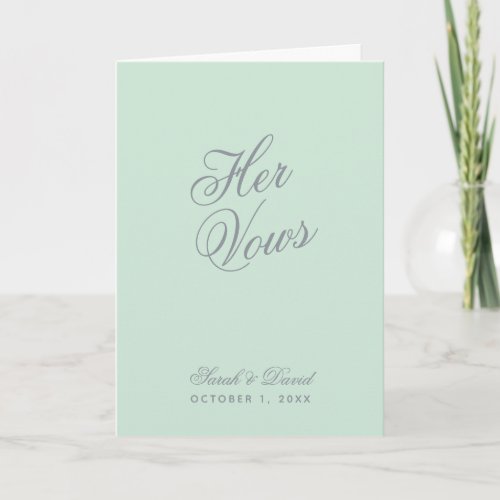 Her Vows Mint Green Simple Wedding Vow Book Card