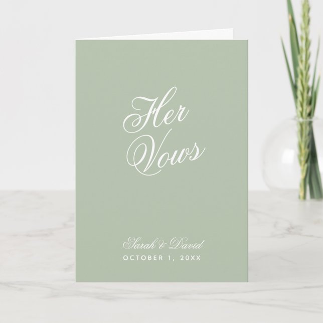Her Vows Sage Green Wedding Vow Book Simple  Card (Front)