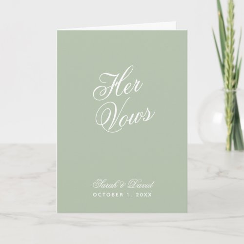 Her Vows Sage Green Wedding Vow Book Simple  Card