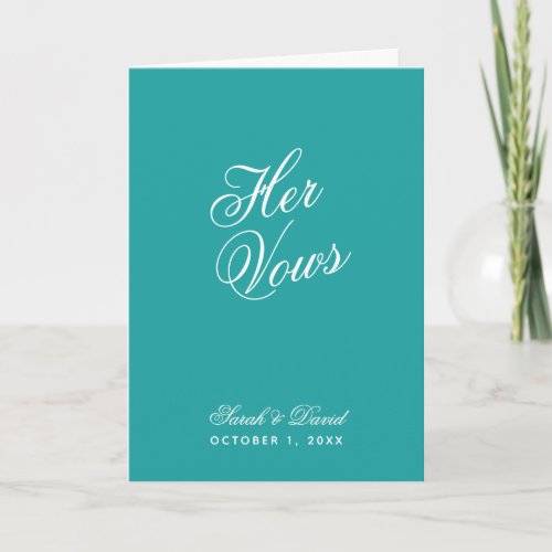 Her Vows Teal Wedding Vow Book Simple Script Bride Card