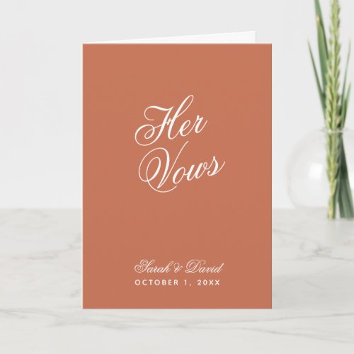 Her Vows Terracotta Simple Wedding Vow Book  Card