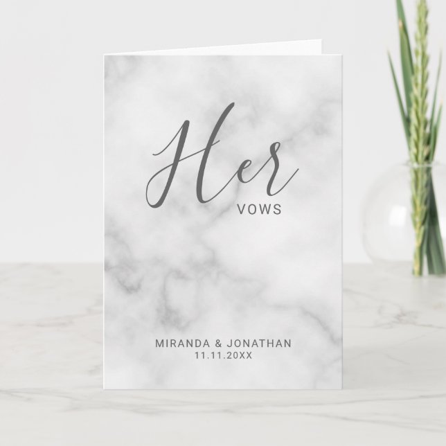 'Her Vows' White Marble Wedding Vows Note Card (Front)