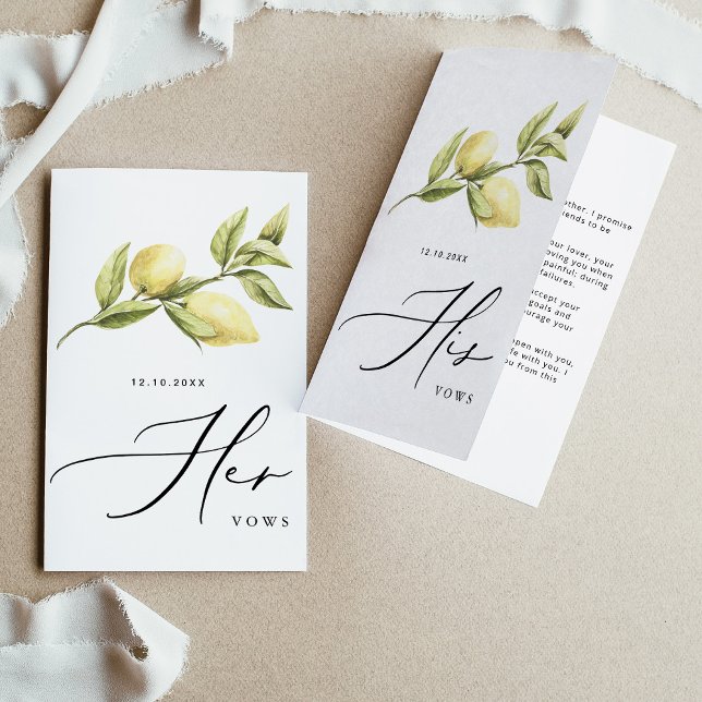 Her Vows Yellow Lemon Wedding Vows Card (Creator Uploaded)