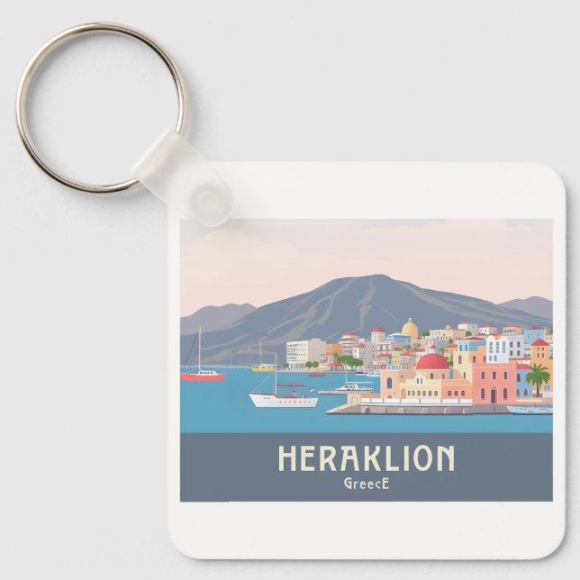 Heraklion Greece Pastel Travel – Venetian Harbor Keychain (Front)