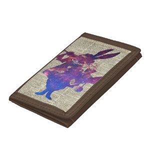 Herald Purple Rabbit Stencil Over Old Book Page Tri-fold Wallet