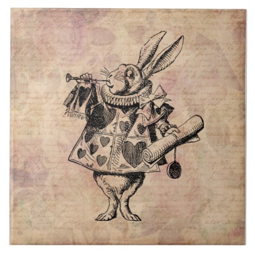 Herald White Rabbit Alice in Wonderland Floral Ceramic Tile