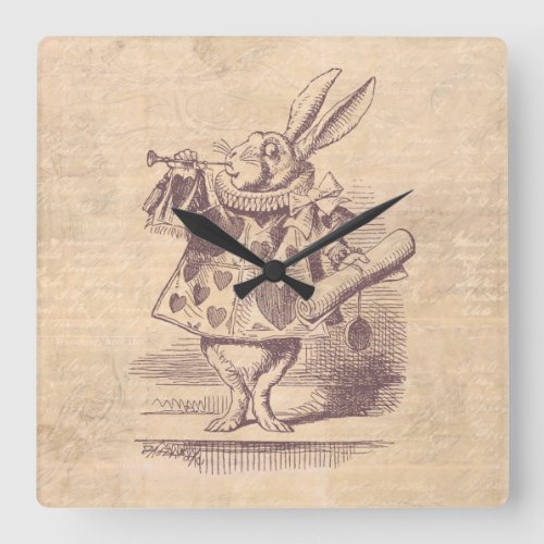 Herald White Rabbit Vintage Alice in Wonderland Square Wall Clock