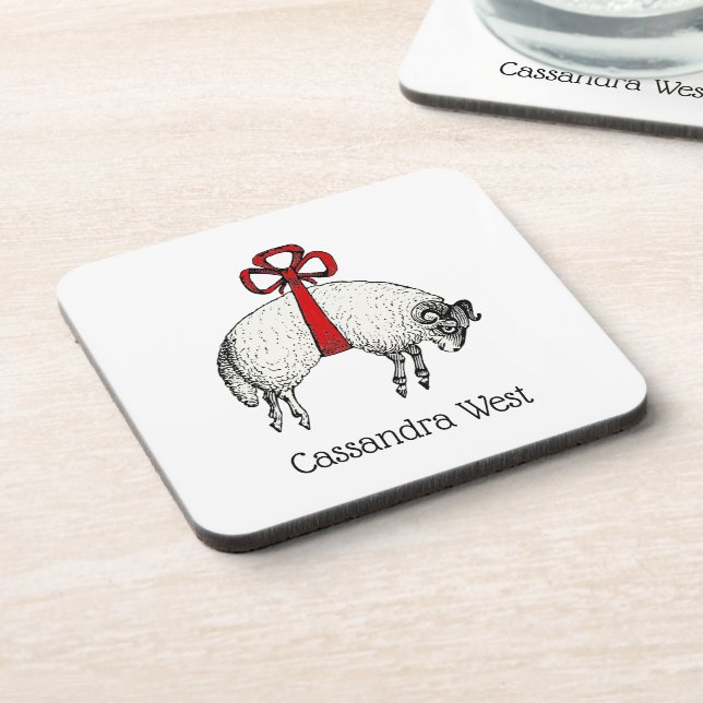 Heraldic Banded Fleece Ram Sheep Crest Emblem Beverage Coaster (Left Side)