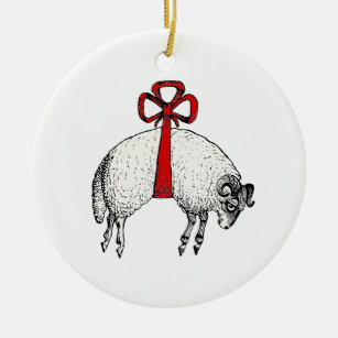 Heraldic Banded Fleece Ram Sheep Crest Emblem Ceramic Ornament