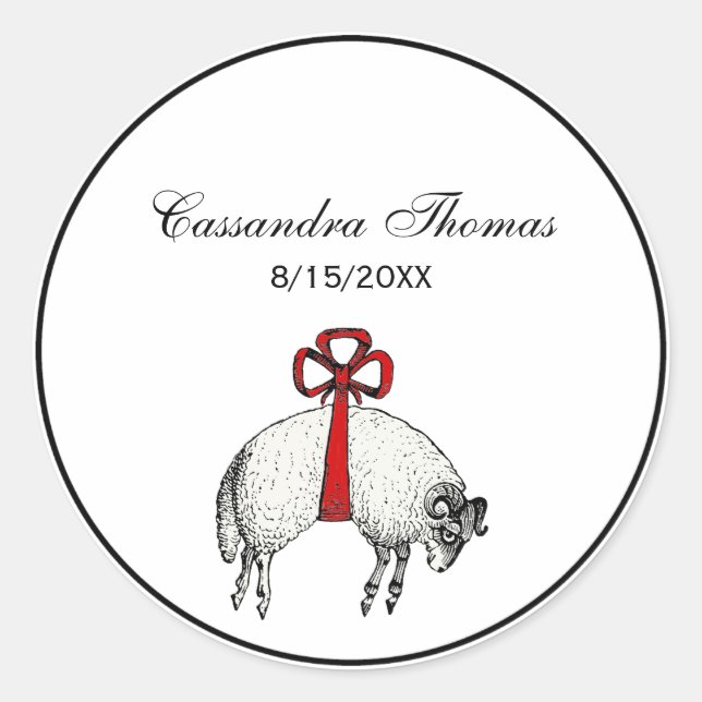 Heraldic Banded Fleece Ram Sheep Crest Emblem Classic Round Sticker (Front)