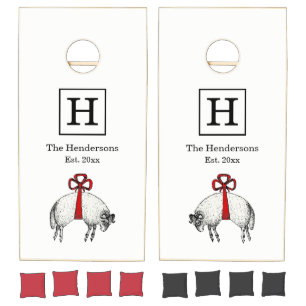 Heraldic Banded Fleece Ram Sheep Crest Emblem Cornhole Set