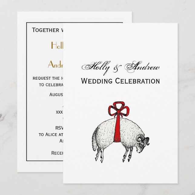 Heraldic Banded Fleece Ram Sheep Crest Emblem Invitation (Front/Back)