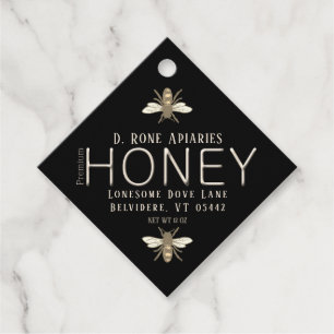 Heraldic Bee Black Honey with Metallic Gold Text Favor Tags