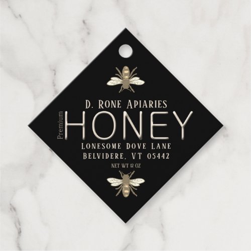 Heraldic Bee Black Honey with Metallic Gold Text  Favor Tags