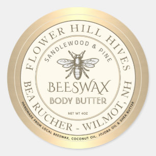 Heraldic Bee Body Butter Label Gold Border Ivory