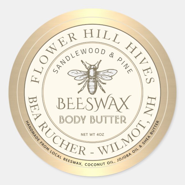 Heraldic Bee Body Butter Label Gold Border Ivory (Front)