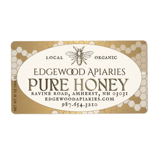 Heraldic Bee Honeycomb Honey Label Gold Ivory