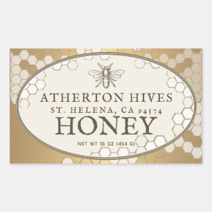 Heraldic Bee Ivory Oval Honey Label Gold Honeycomb