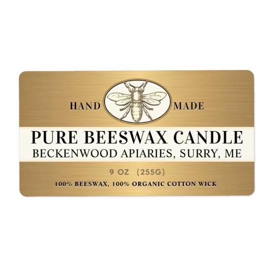 Heraldic Bee Metallic Gold Beeswax Candle Label | Zazzle.com