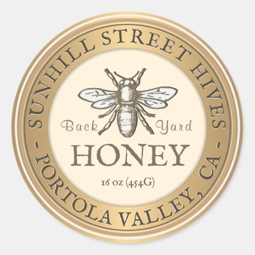 Heraldic Bee Metallic Gold  Ivory Honey Sticker