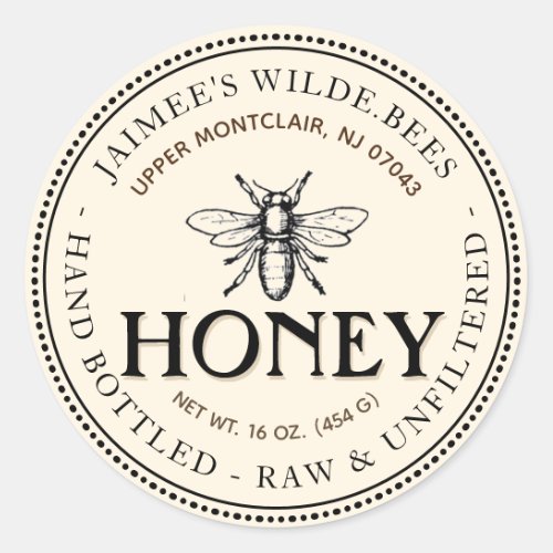 Heraldic Bee Raw Hand Bottled Honey Editable Label