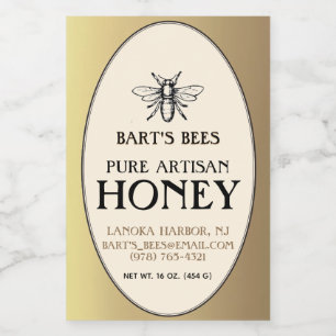 Heraldic Bee Rectangle Food Label Gold Oval