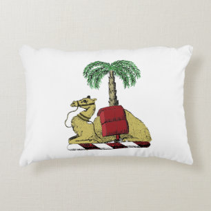 Heraldic Camel Palm Tree Color Coat of Arms Accent Pillow