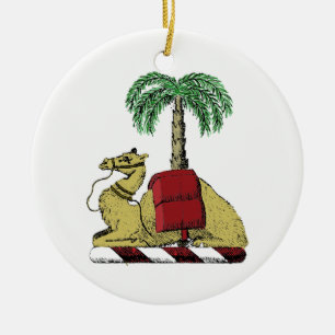 Heraldic Camel Palm Tree Color Coat of Arms Ceramic Ornament