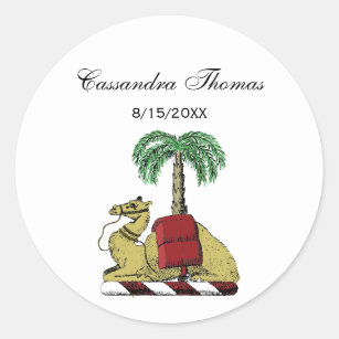 Heraldic Camel Palm Tree Color Coat of Arms Classic Round Sticker