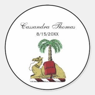 Heraldic Camel Palm Tree Color Coat of Arms Classic Round Sticker