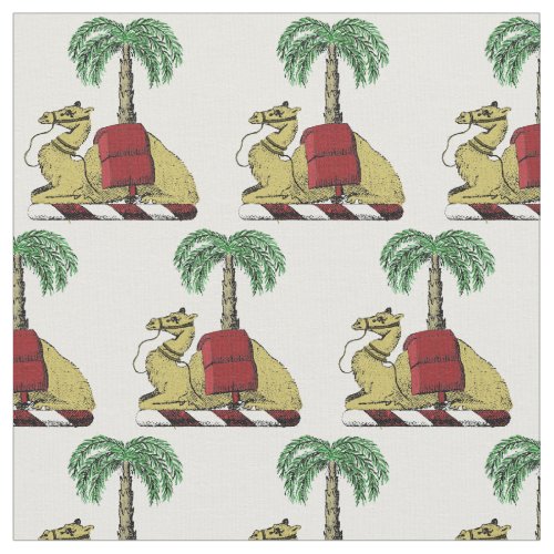 Heraldic Camel Palm Tree Color Coat of Arms Fabric