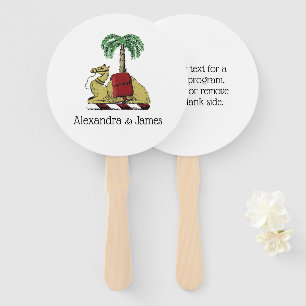 Heraldic Camel Palm Tree Color Coat of Arms Hand Fan