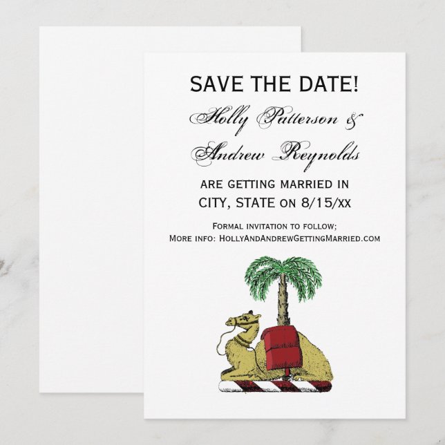 Heraldic Camel Palm Tree Color Coat of Arms Invitation (Front/Back)