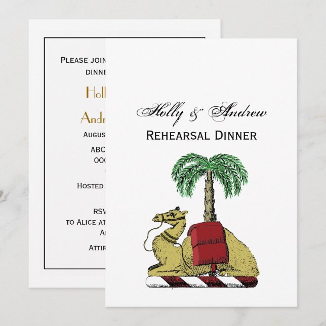 Heraldic Camel Palm Tree Color Coat of Arms Invitation (Front/Back)