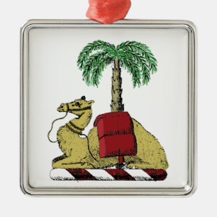 Heraldic Camel Palm Tree Color Coat of Arms Metal Ornament