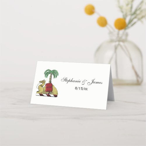 Heraldic Camel Palm Tree Color Coat of Arms Place Card