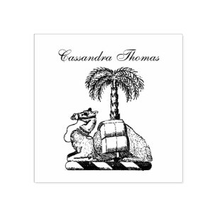 Heraldic Camel Palm Tree Color Coat of Arms Rubber Stamp