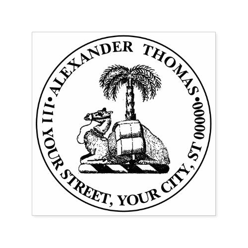 Heraldic Camel Palm Tree Color Coat of Arms Self_inking Stamp