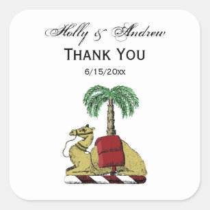 Heraldic Camel Palm Tree Color Coat of Arms Square Sticker