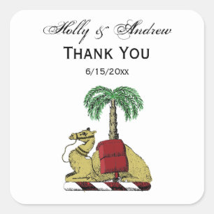 Heraldic Camel Palm Tree Color Coat of Arms Square Sticker