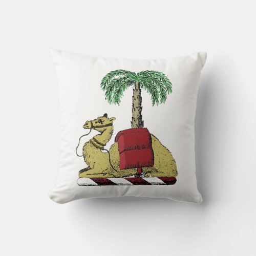 Heraldic Camel Palm Tree Color Coat of Arms Throw Pillow