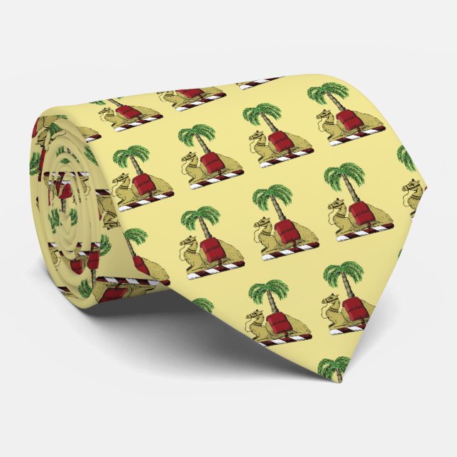 Heraldic Camel Palm Tree Color Coat of Arms Tie (Rolled)