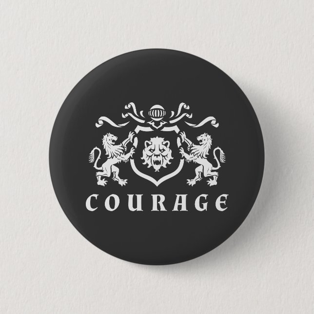 Heraldic Courage Lions Blazon Button (Front)