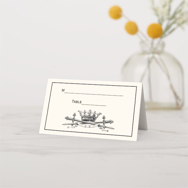 Heraldic Crown Crossed Swords Emblem Crest Ivory Place Card (Back)