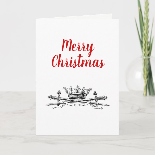 Heraldic Crown Crossed Swords Saber Christmas Xmas Holiday Card (Front)