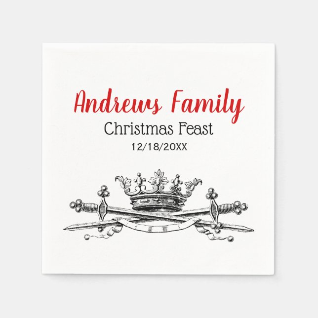 Heraldic Crown Crossed Swords Saber Christmas Xmas Napkins (Front)