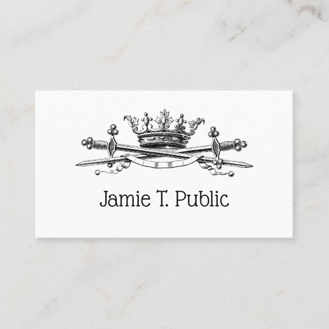 Heraldic Crown Crossed Swords Sabers Emblem Crest Business Card (Front)