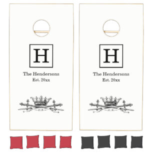Heraldic Crown Crossed Swords Sabers Emblem Crest Cornhole Set